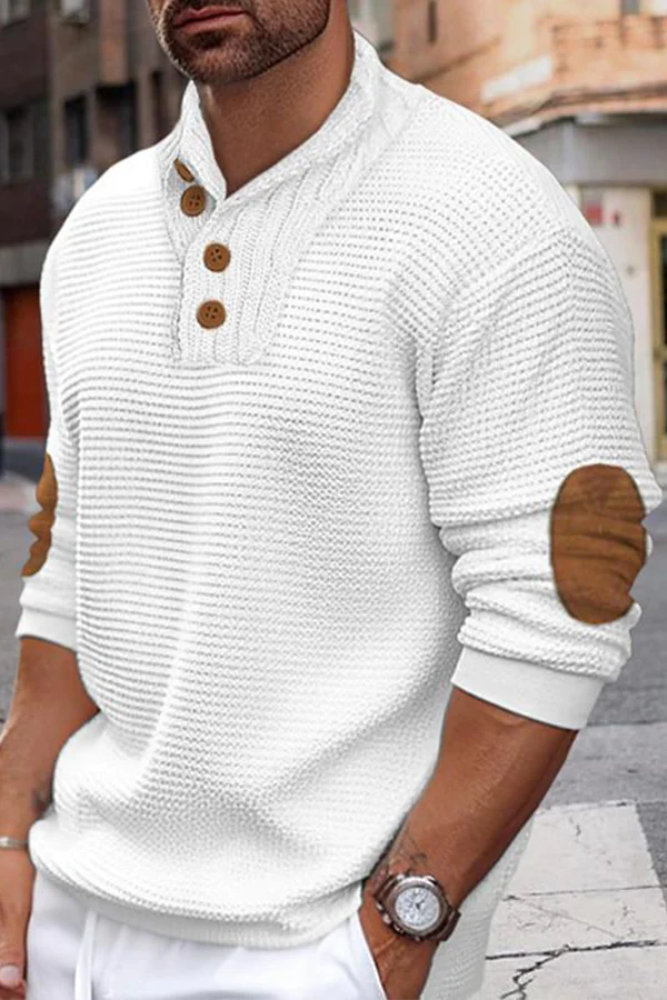MEN'S VINTAGE COLOR BLOCK BUTTON HENLEY NECK LONG SLEEVE SWEATER