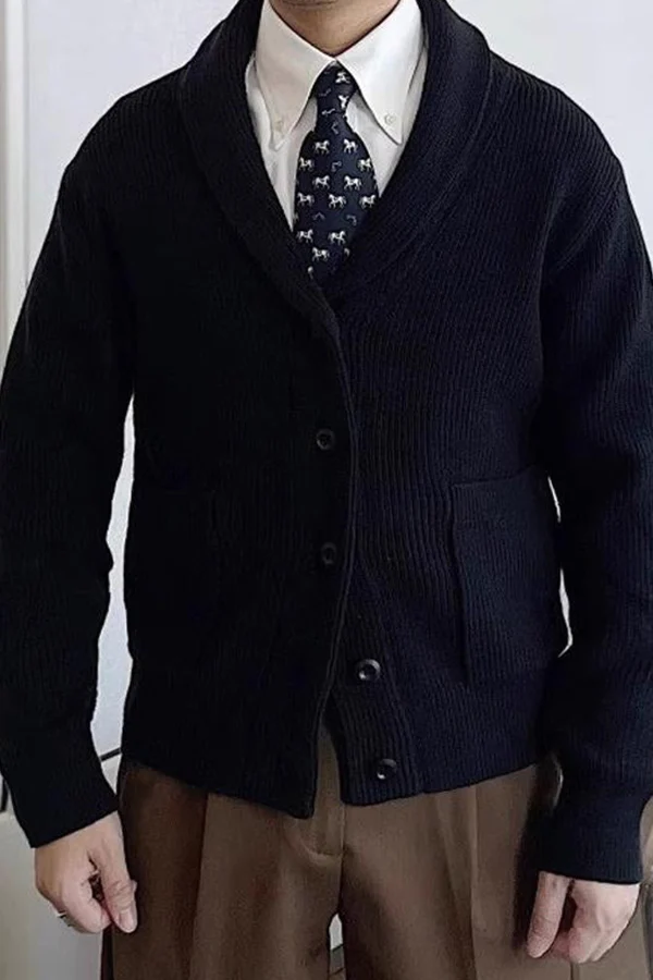 MEN'S VINTAGE SOLID COLOR BRITISH STYLE SHAWL COLLAR KNITTED CARDIGAN