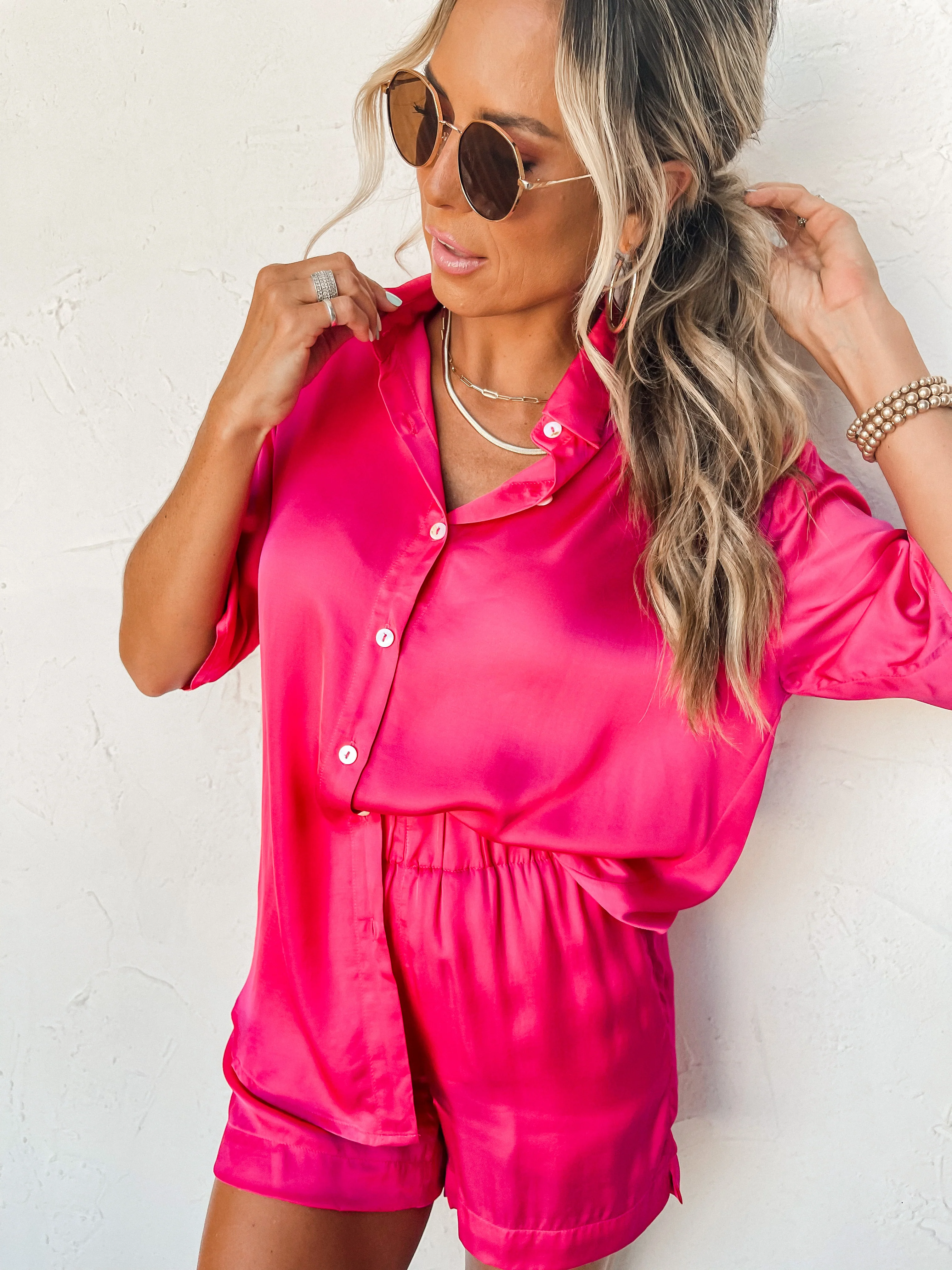 Confident Energy Satin Shorts-Pink