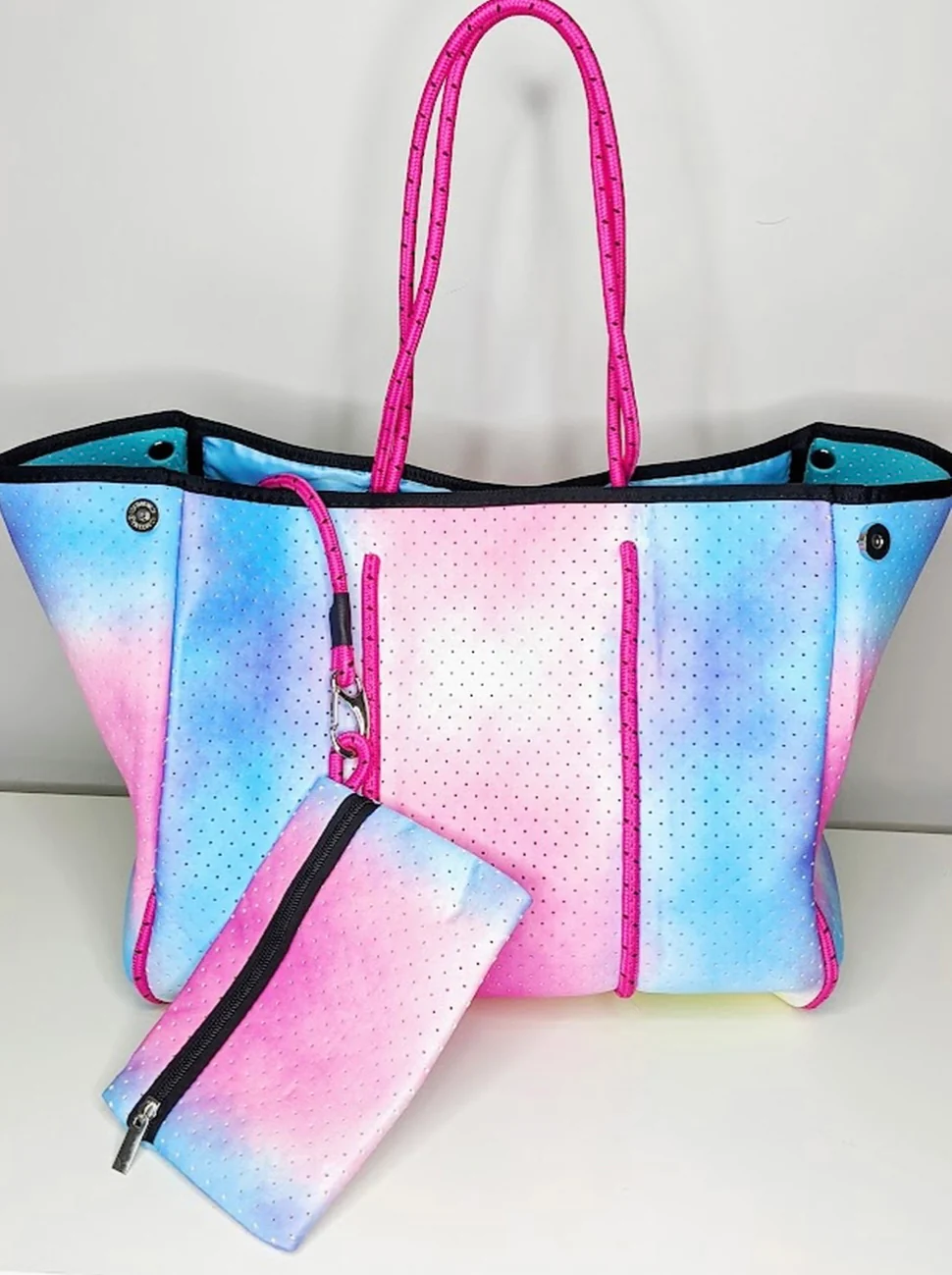 Pastel Tie-dye with Pink or White Rope Handle Neoprene Tote