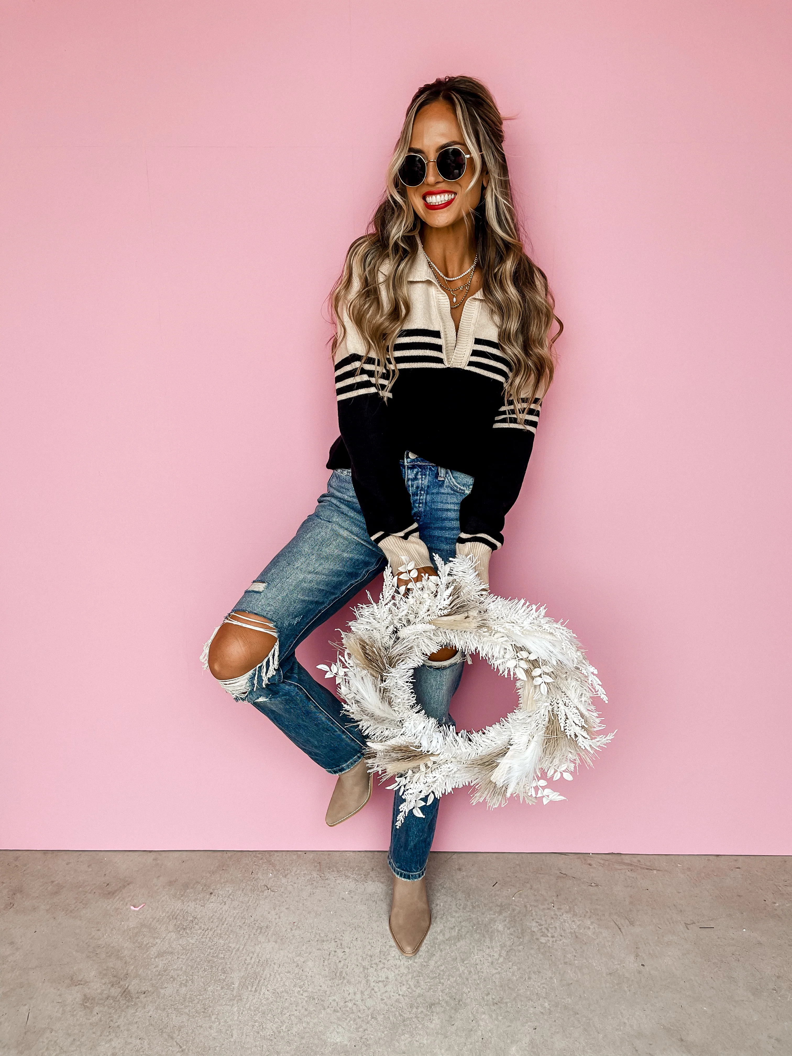 Winning Attitude Notched Collar Sweater