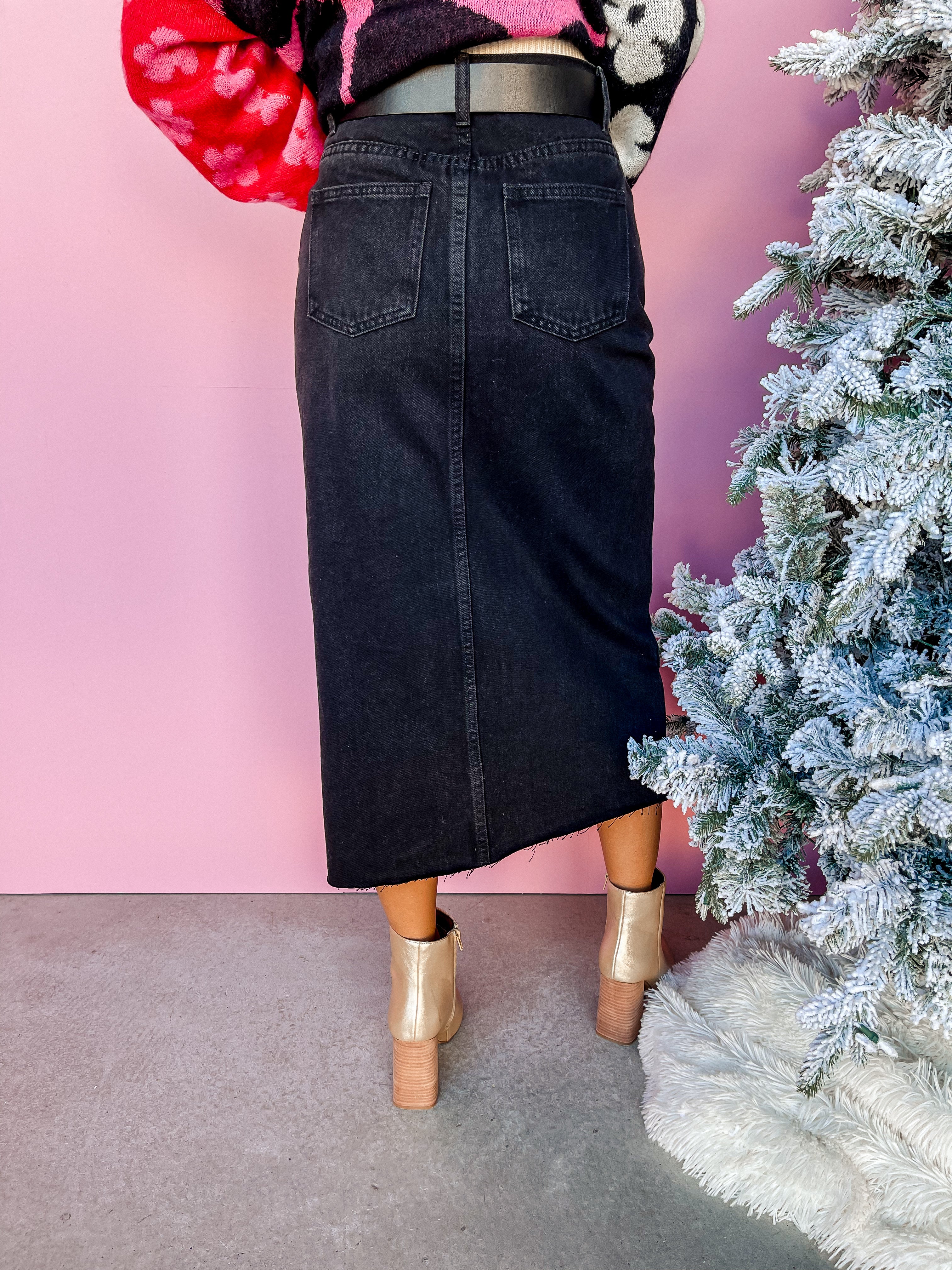 Spontaneous Success Washed Denim Midi Skirt