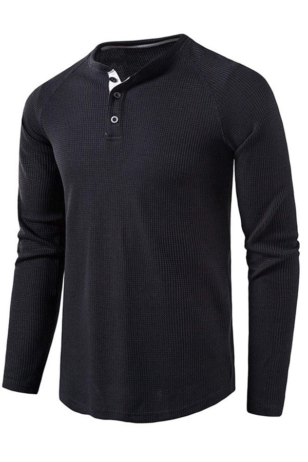 Men's Lightweight Henley Collarless Plain Crew Neck Shirt