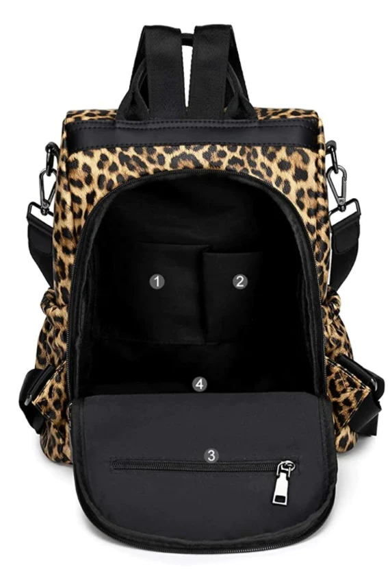 Large Leopard Backpack With Pouch
