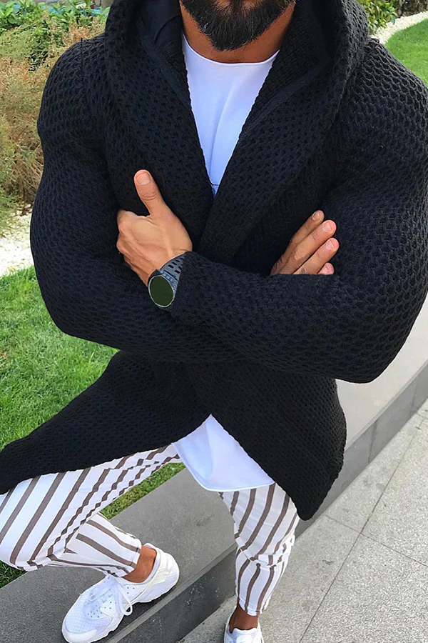 Men's Long-sleeved Cardigan Hooded Knit Sweater