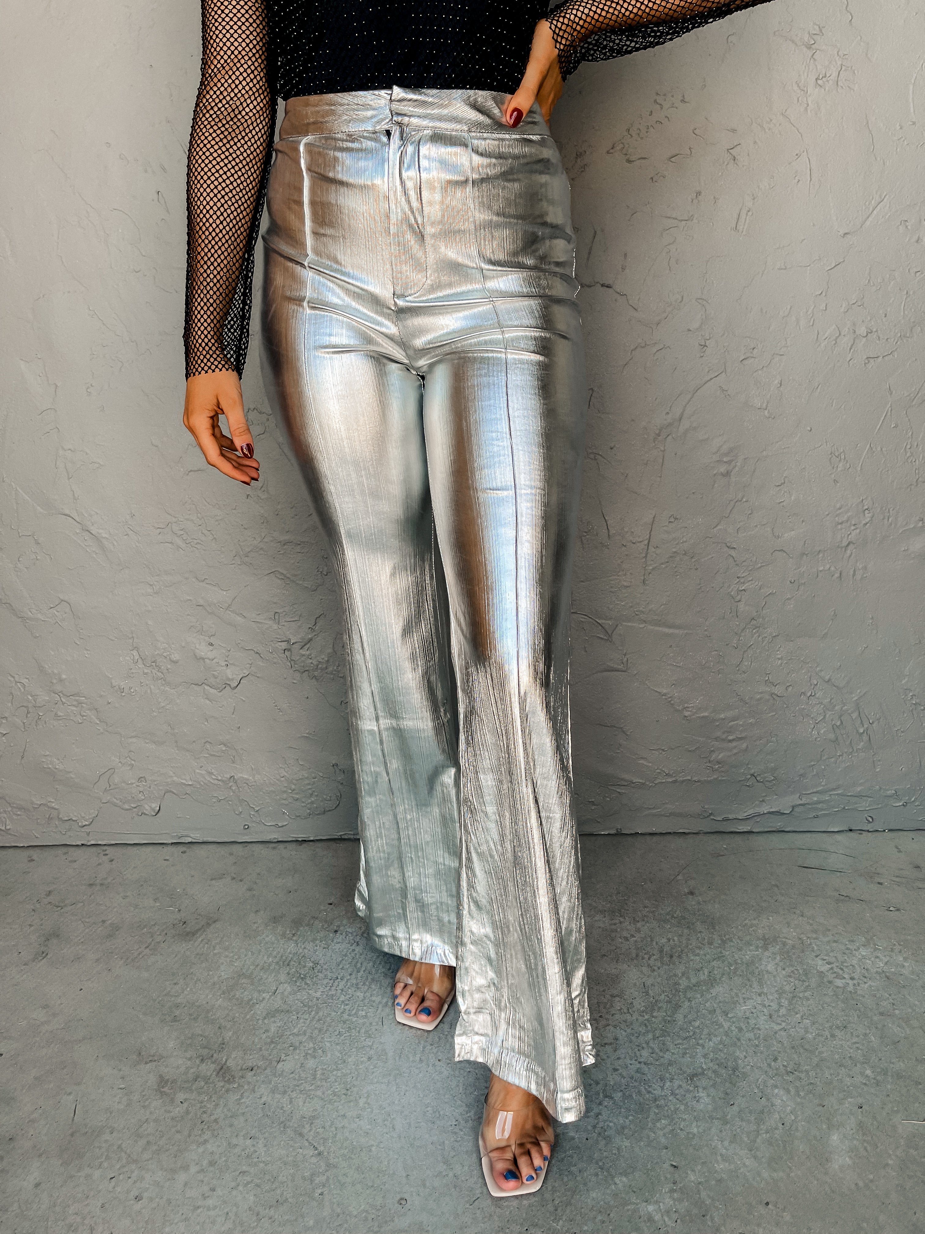 Metallic Moment Boot Leg Pants