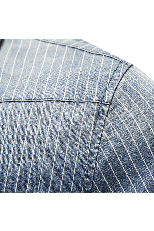 washed distressed striped denim shirt