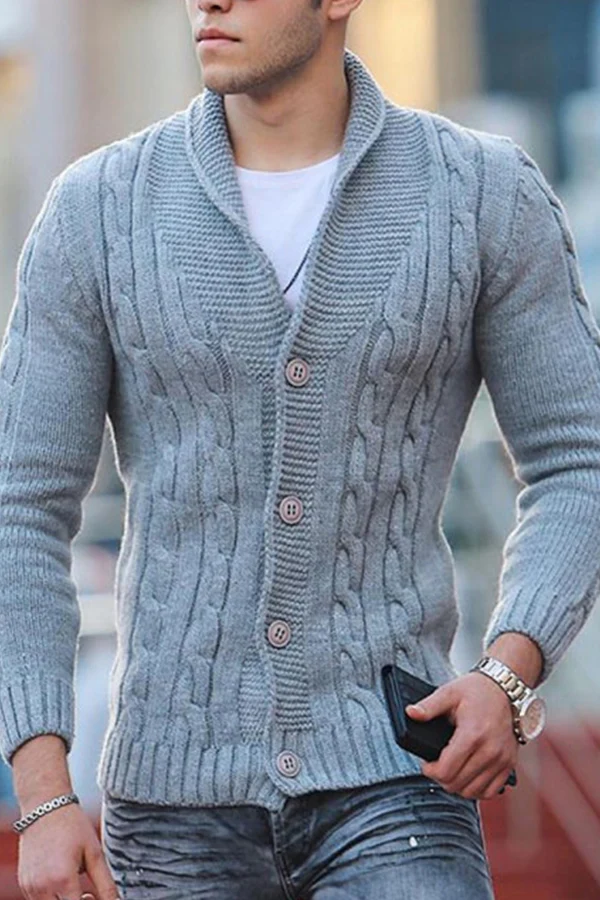 Men's Fashionable Pure Color V-neck Knit Sweater