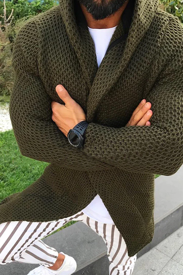 Men's Long-sleeved Cardigan Hooded Knit Sweater