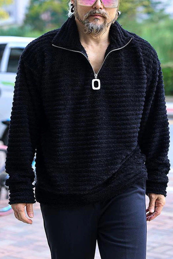 MEN'S CASUAL STAND COLLAR LOOSE KNITTED PULLOVER SWEATSHIRT