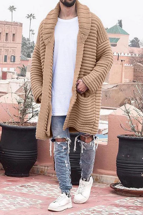 Men's Striped Pocket Knitted Cardigan