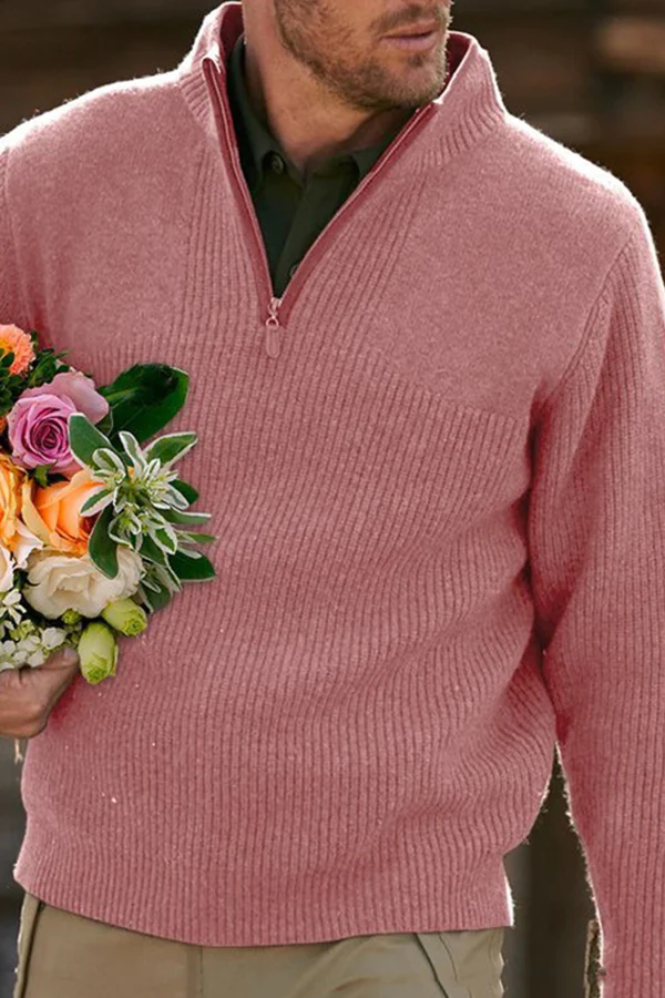 Men's V Neck Sweater Zip Long Sleeve