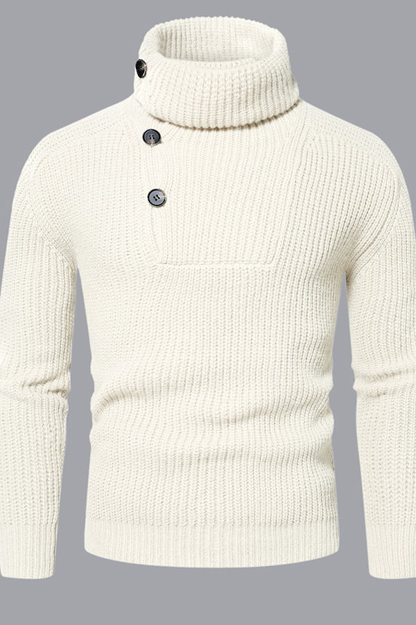 Men Turtleneck Button Front Sweater