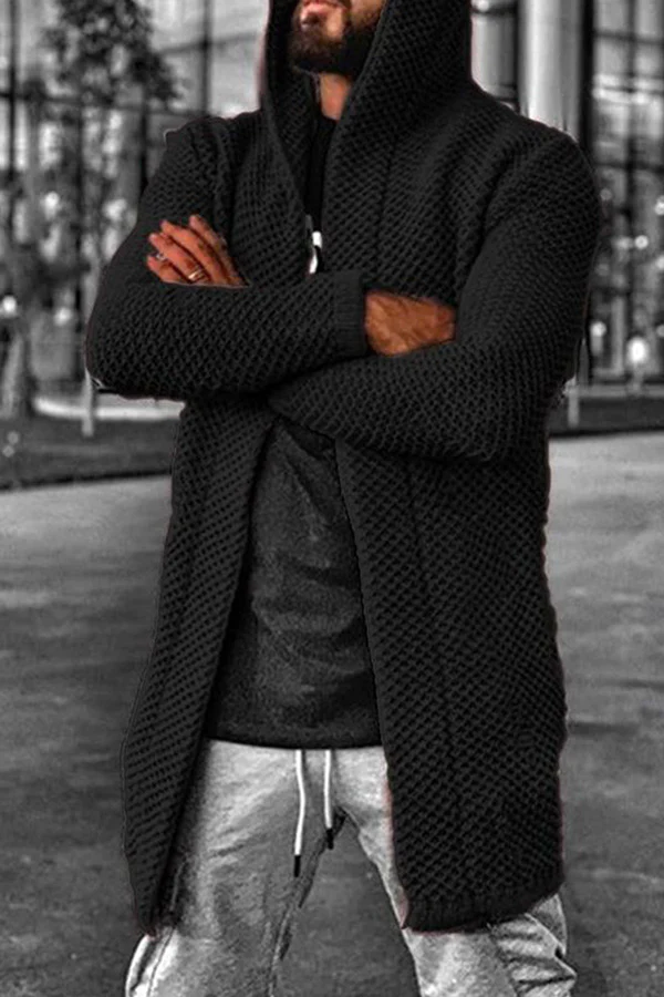 Men's Cardigan Solid Color Hooded High Collar Cardigan