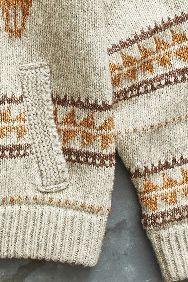 Retro winter autumn Autumn/winter Long Sleeve Lapel Jacquard Cardigan