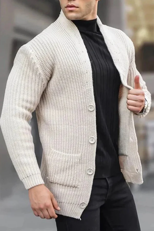 Long Sleeve Loose Solid Color Pocket Button Slim Men's Fall Winter New Sweater