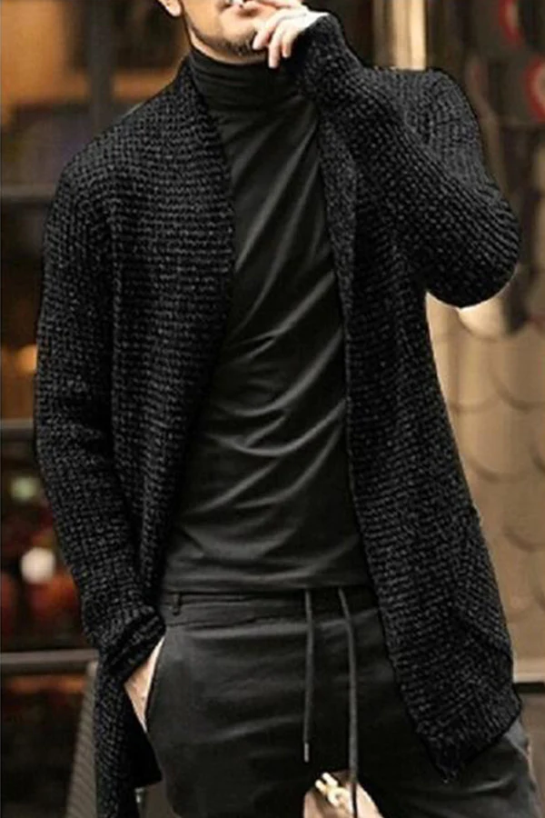 Mens Long-Sleeved Knitted Cardigan Windbreaker Jacket