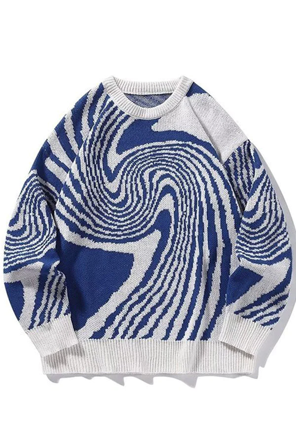Men's Crew Neck Geometric Jacquard Knit Sweater