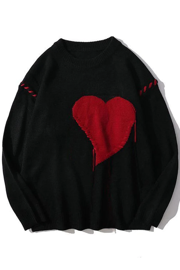Colorblock Heart Oversized Unisex Knit Sweater