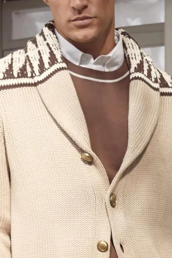 MEN'S VINTAGE LAPEL SINGLE BREASTED KNIT CARDIGAN