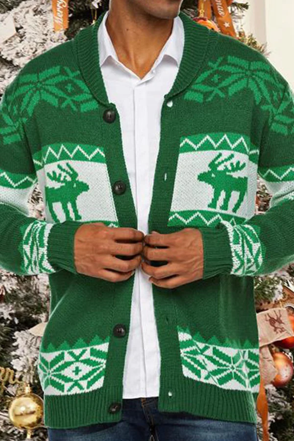 Christmas jacquard knit button cardigan