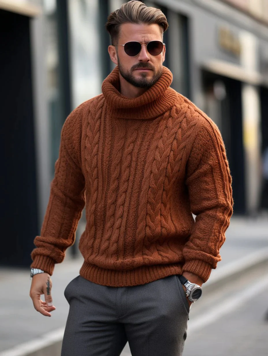 Men's Orange Knitted Sweater Shirt