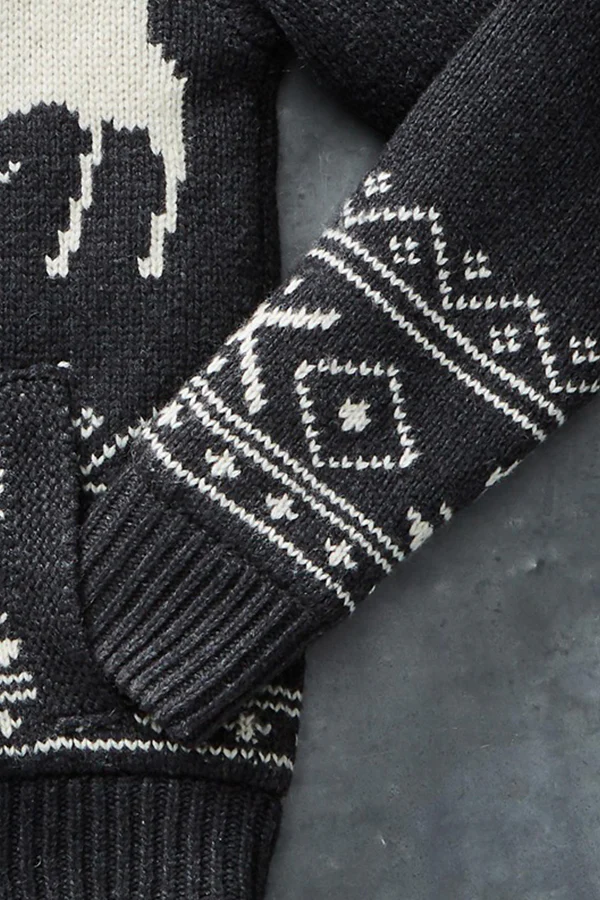 Black winter autumn Fawn Jacquard Long Sleeves Cardigan