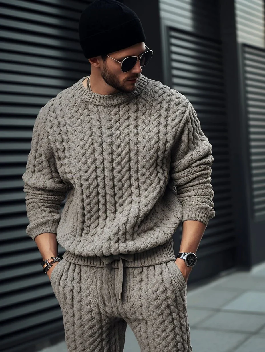 Winter Men's Gray Oversized Thick Knitted