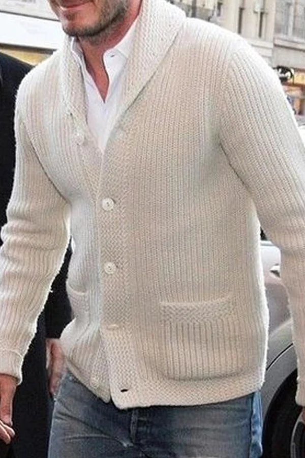 MEN'S CASUAL SOLID COLOR LAPEL SINGLE BREASTED KNITTED CARDIGAN