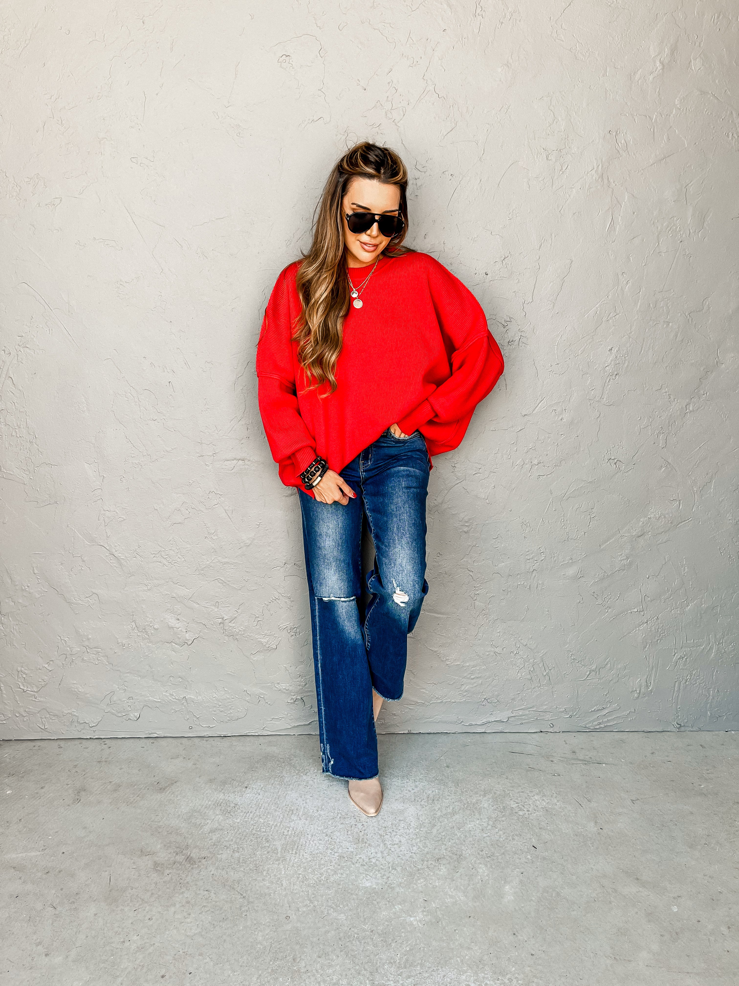 So It Seems Oversized Sweater-Red