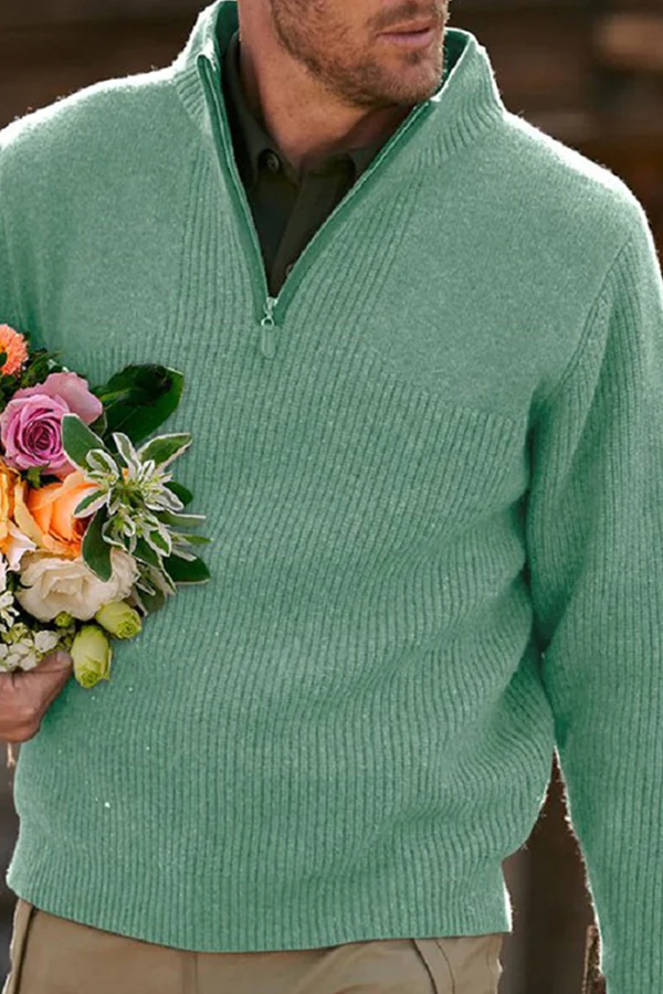 Men's V Neck Sweater Zip Long Sleeve