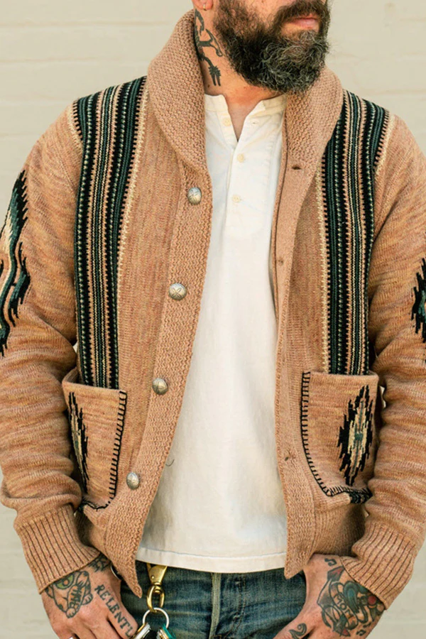 Lapel-collar Jacquard-knit Sweater