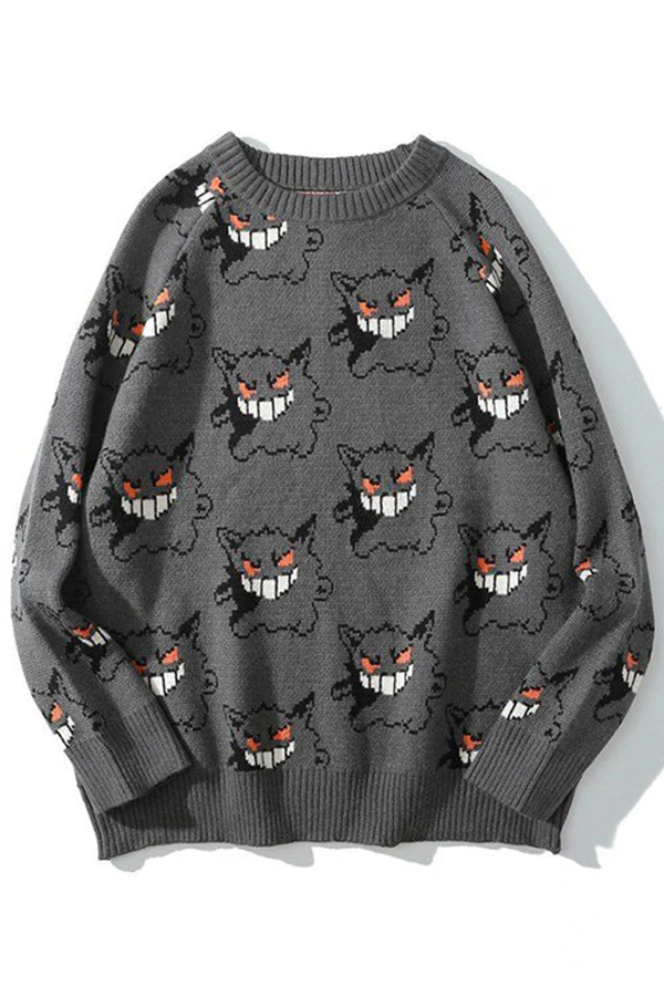 Men's Cartoon Devil Jacquard Pullover Sweater