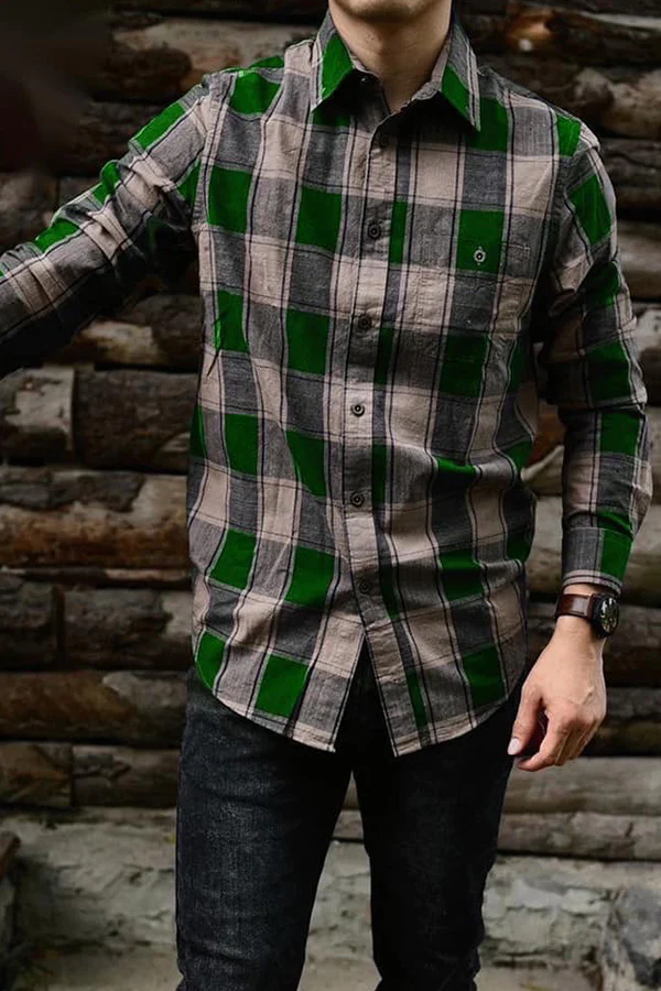 Check men's casual shirt