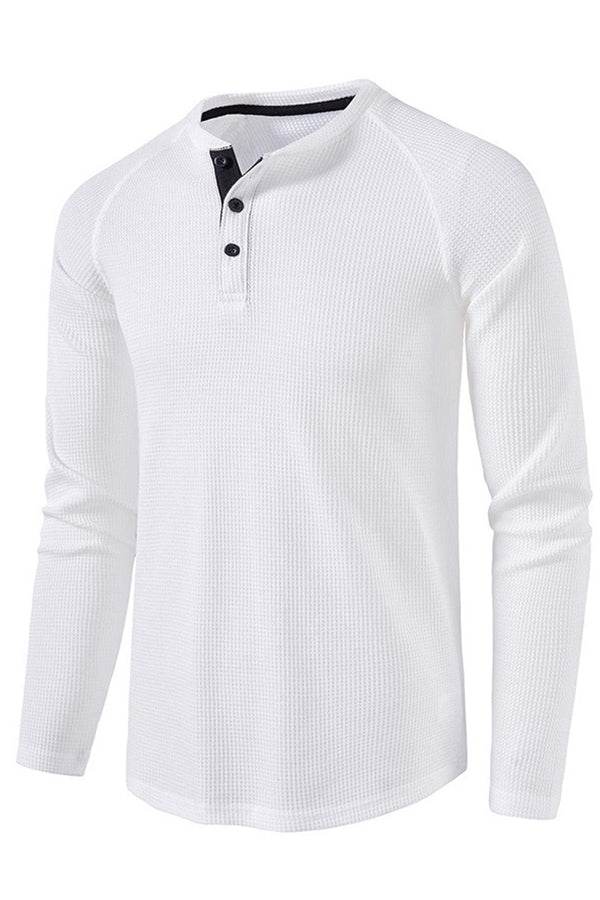 Men's Lightweight Henley Collarless Plain Crew Neck Shirt