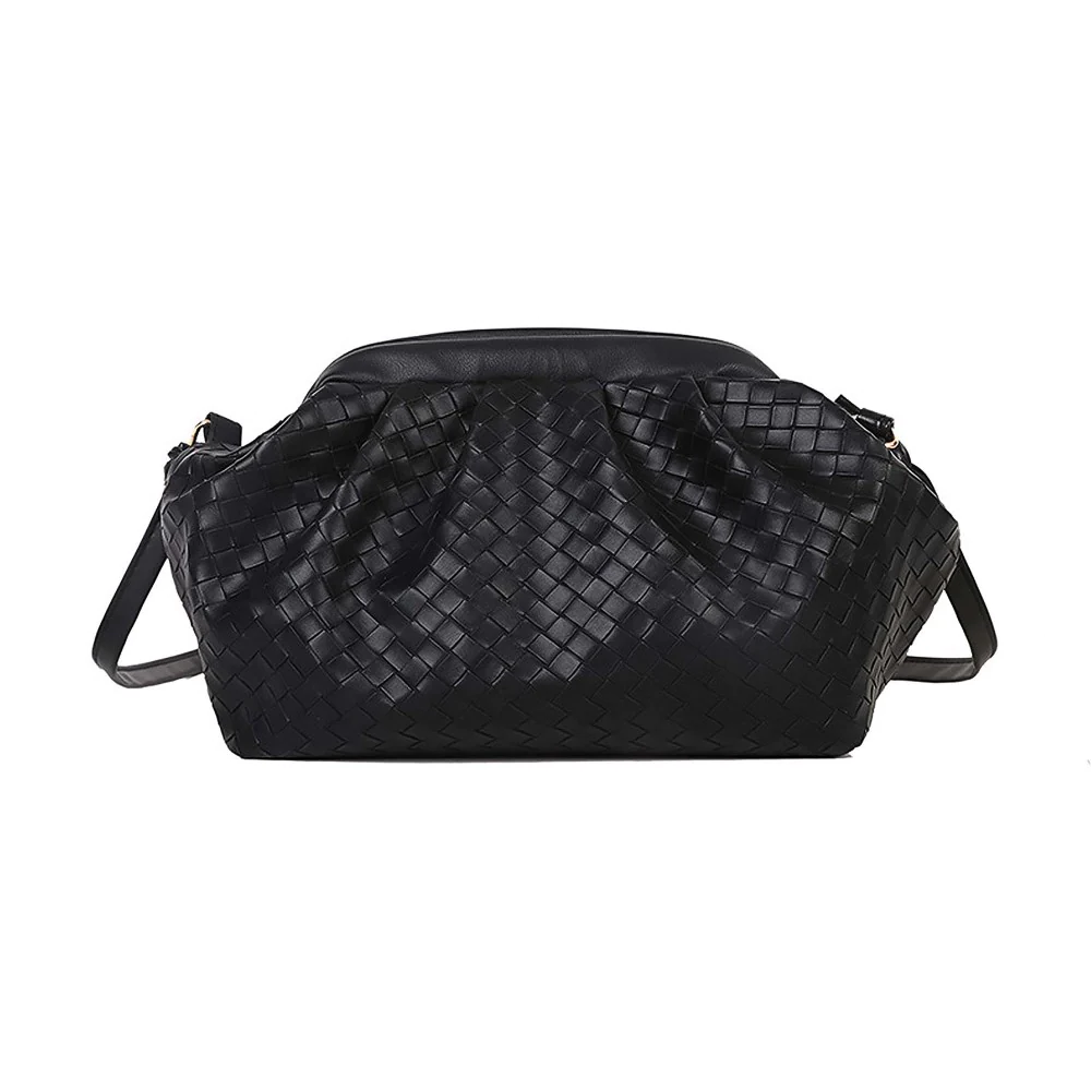 Faux Leather Woven Clutch With Removable Straps