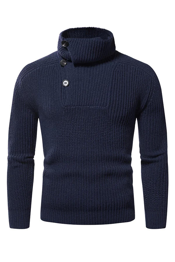 Men Turtleneck Button Front Sweater