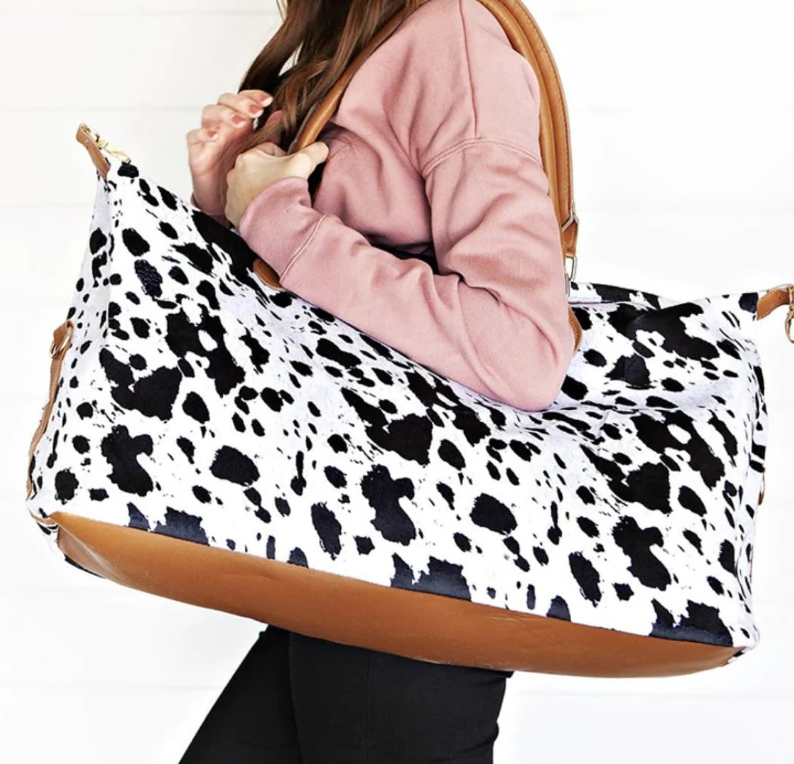 Large Cow Print Weekender Bag