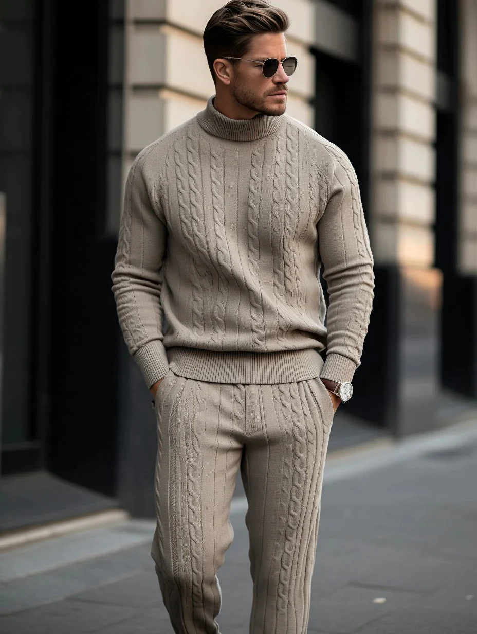 Men's Khaki Thick Knitted Sweater