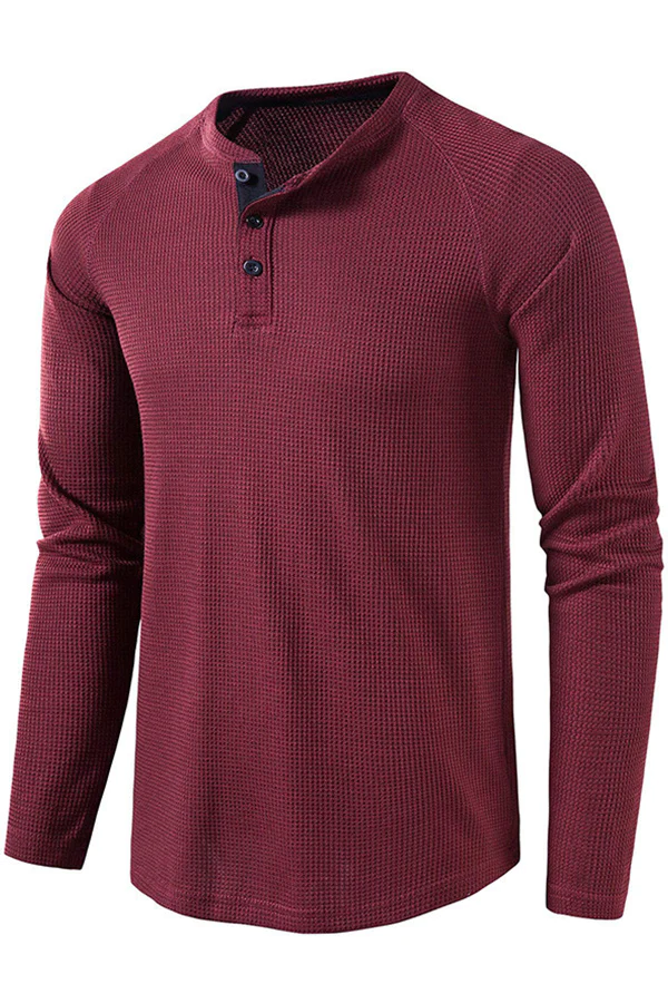 Men's Lightweight Henley Collarless Plain Crew Neck Shirt