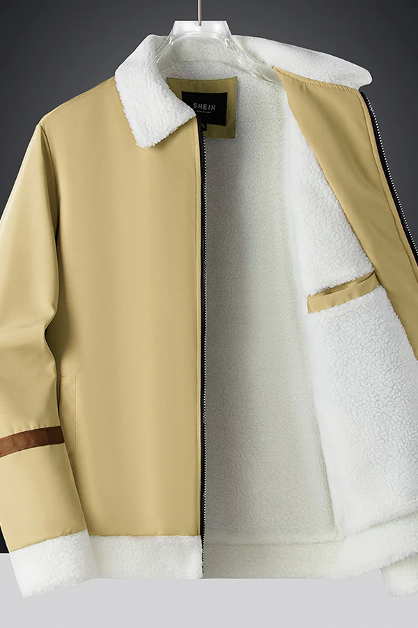 Men Teddy Lined Zipper Coat