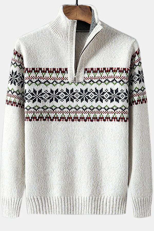 Christmas Geometric Print Half Zip Sweater