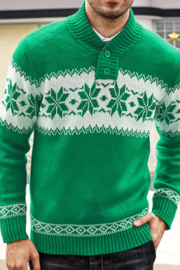men's long sleeve christmas jacquard knitted sweater