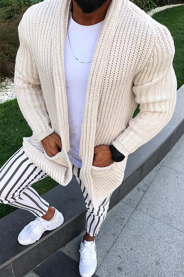Mens Slim Lapel Knitted Sweater Long Sleeve Cardigan