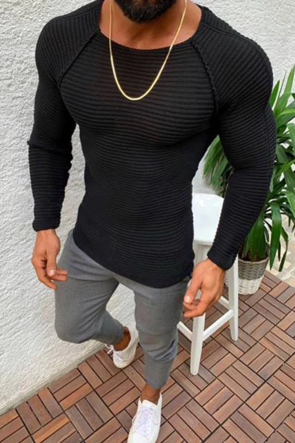 Mens Slim Long Sleeve Round Neck Knit Pullover Men