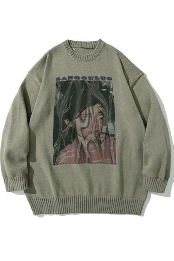 Men's Grunge Figure Graphic Knit Sweater