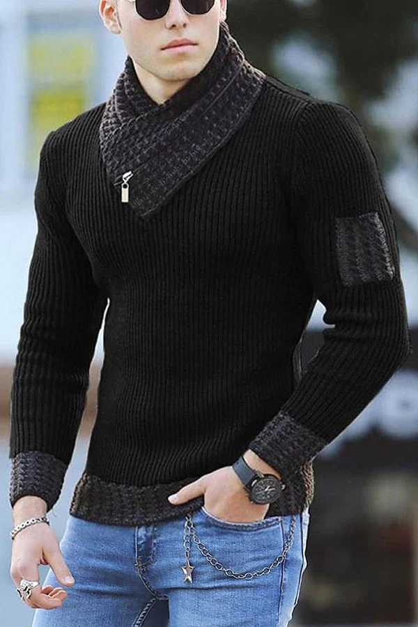 Men's Scarf Sweater Knitting Joint Long-sleeved Sweater