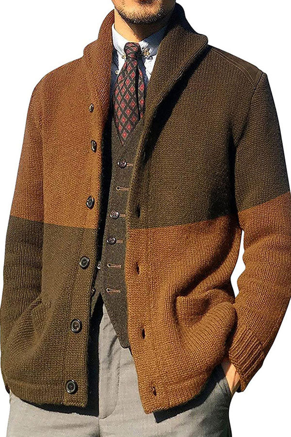 Cardigan Color-blocking Button Long-sleeved Knitted Jacket