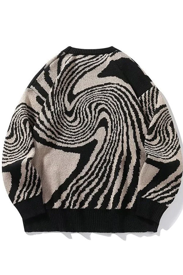 Men's Crew Neck Geometric Jacquard Knit Sweater