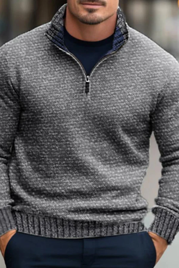 MEN'S COMFORTABLE AND WARM ZIPPERED HENLEY COLLAR SWEATER